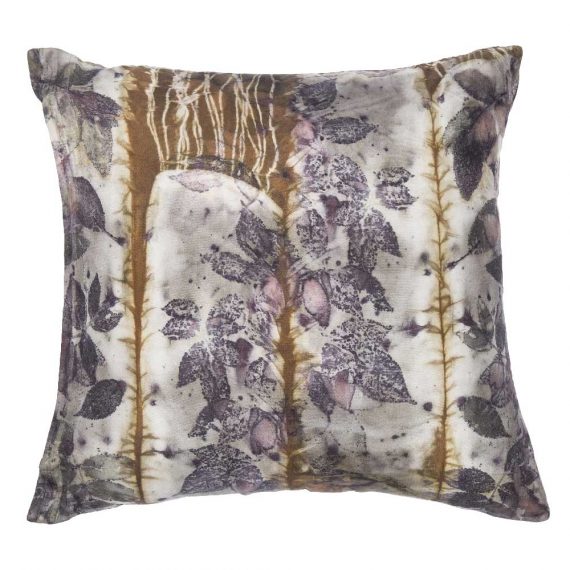 Silk cushion printed with rose and blackberry by Nicola Brown